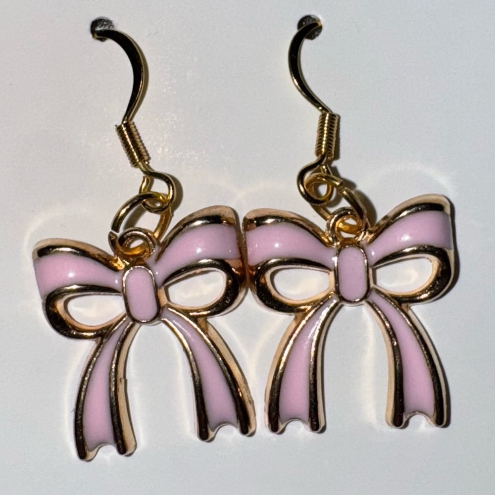 Handmade Pink Bow Drop Earrings